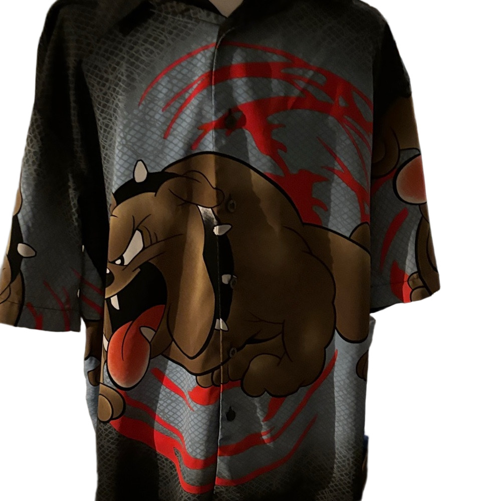 Mecca Gray and Red Graphic Dog Print Shirt